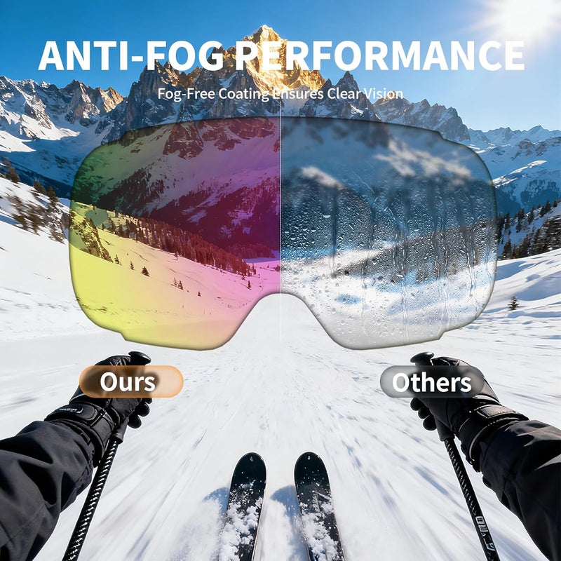 Veltuno Ski Goggles for Men Women Adult & Youth, OTG Snowboard Goggles Anti Fog, Snow Goggles UV Protection Wide Vision - Image 3